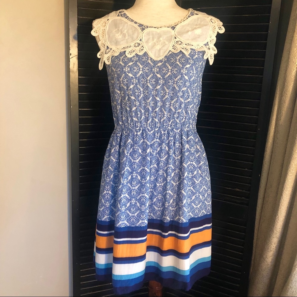 Skies Are Blue Lace Collar Boho Dress